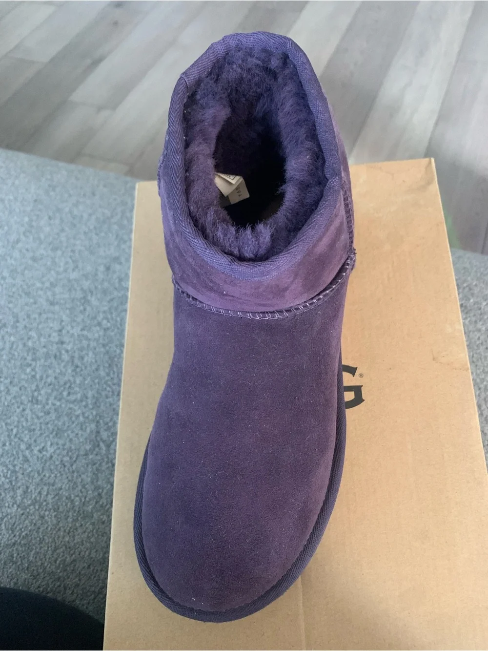 UGG Women's Short Boots in Deep Purple with Tan Logo Patch
